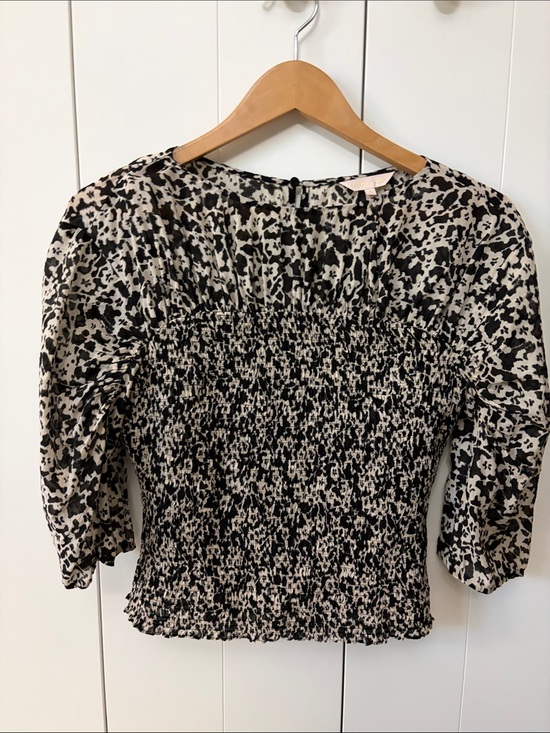 Rebecca Taylor Tops - Rebecca Taylor Smocked Black and White Printed Women’s Small Top Cotton Silk